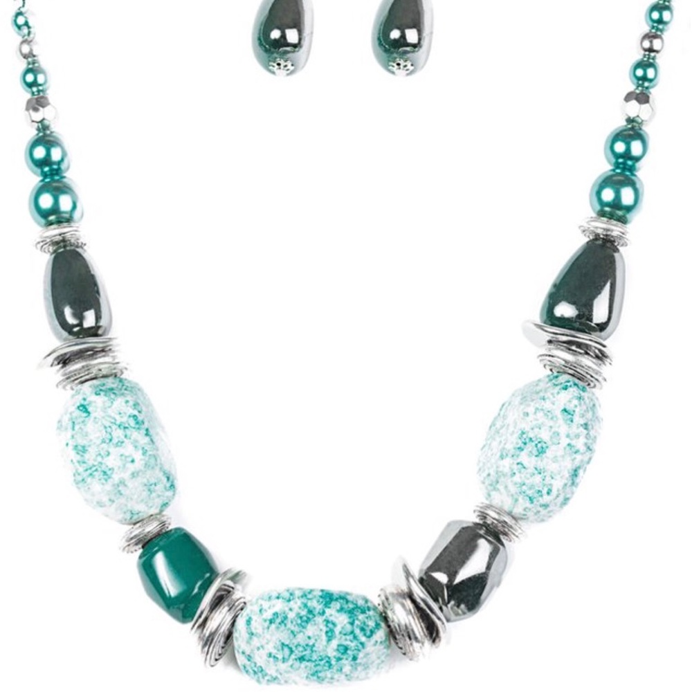 Trio:  Blue Chunky Necklace, Earrings & Bracelet.